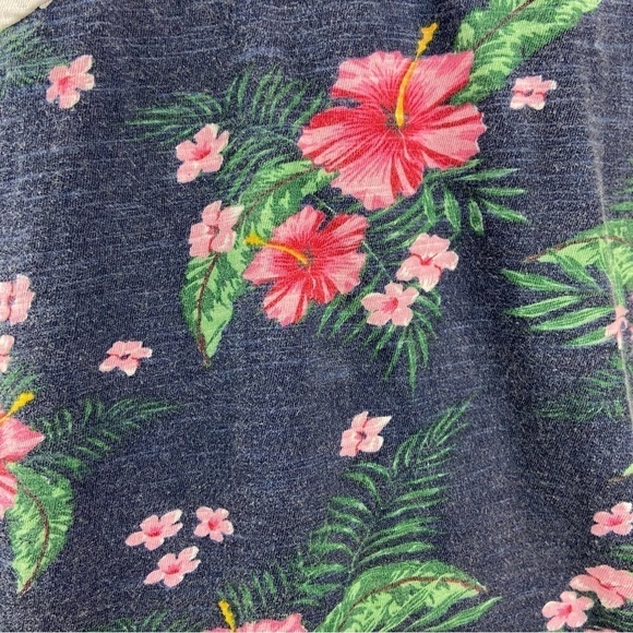 Free Planet Mixed Media Patchwork Navy White and Floral Tee Woman’s - Picture 2 of 13